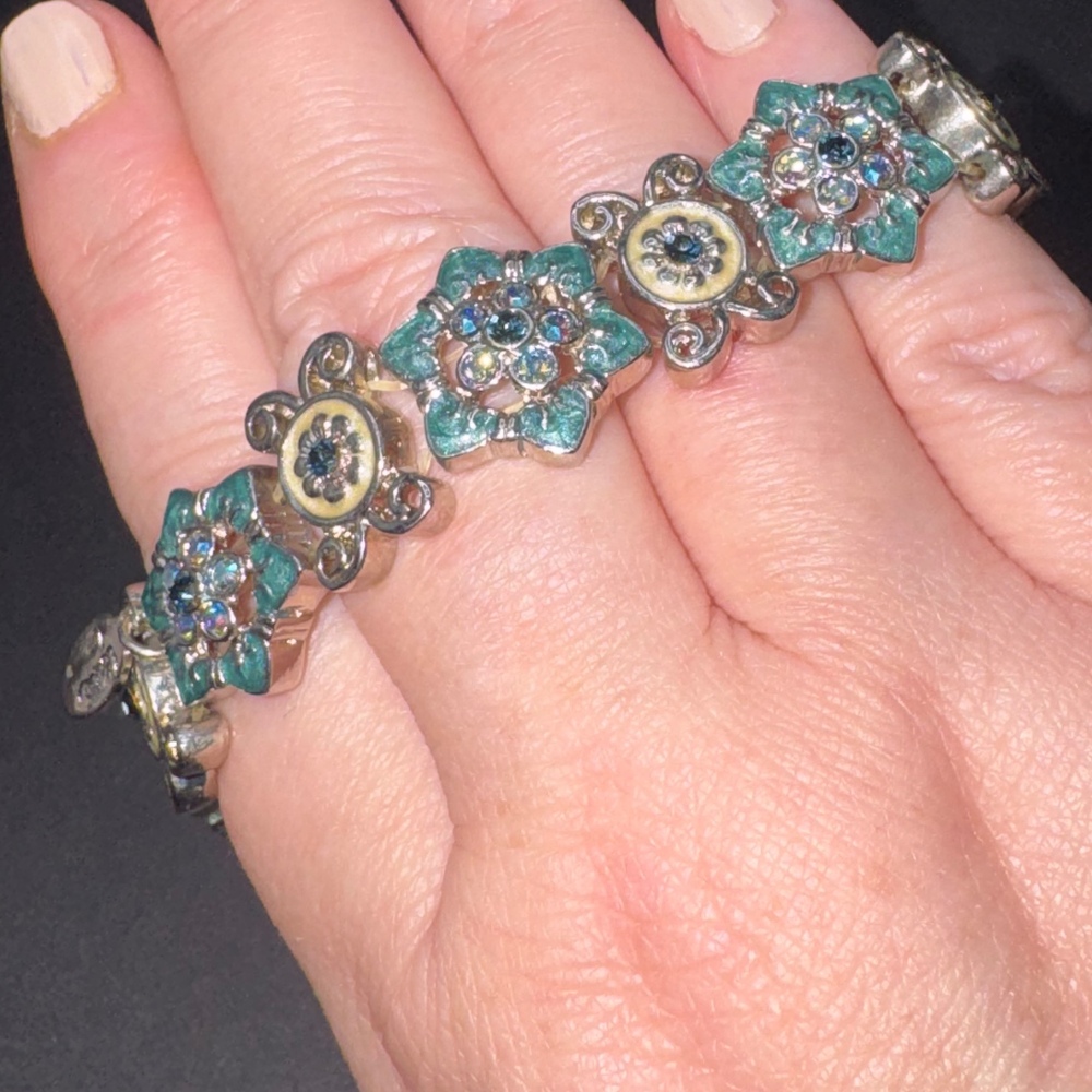 Vintage Cookie Lee Aqua Swarovski Crystal Mosaic Link Stretch Bracelet NWT